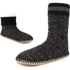 Mens Slipper Socks Fleece Lined Non-slip Soles, Winter Soft Thick Cozy Home Boot